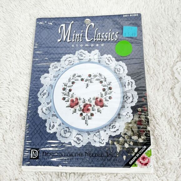 Vintage Mini Classics Cross stitch finished Rose Heart Floral Lace Wall Decor - Picture 3 of 8